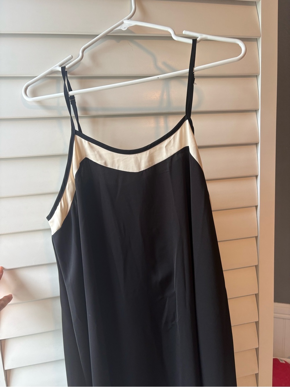 NWOT Black Flowy Midi Dress with Cream Contrast Neckline